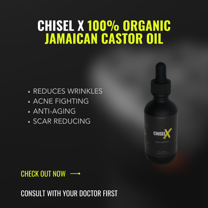 Chisel X - Jaw and Facial Sculpting Products - 100% Organic Jamaican Castor Oil: rich in essential fatty acids, vitamins, and minerals that promote healthy skin and hair. Works great with the black stone gua sha