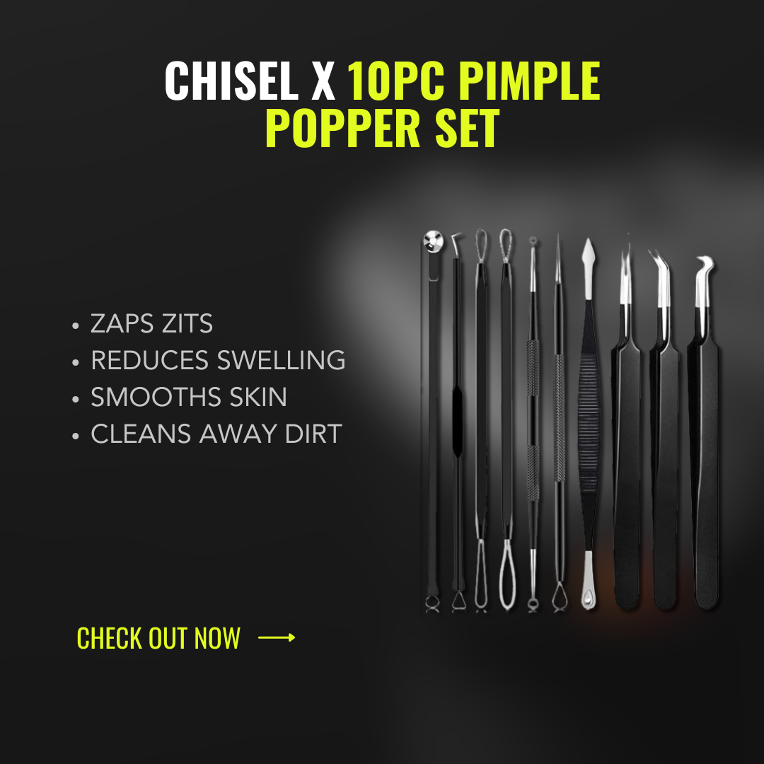 Chisel X - Jaw and Facial Sculpting Products - Black 10 Piece Pimple Removal Set For Quick and Easy Removal of Pimples, Blackheads, Zit Removing, Forehead, Facial and Nose