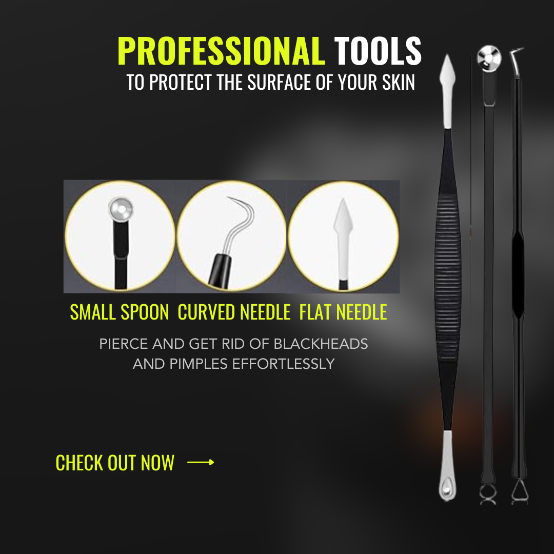 Chisel X - Jaw and Facial Sculpting Products - Black 10 Piece Pimple Removal Set - 3 Tools With A Small Spoon, Curved Needle, and a Flat Needle - To Pierce And Get Rid Of Blackheads and Pimples Effortlessly